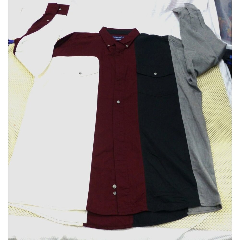 Vtg Wrangler Mens XL Colorblock Western Shirt Burgundy/Black/Grey/White 100% Cot